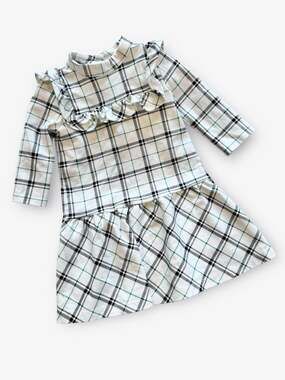 Janie and Jack Girls Plaid Ponte Dropwaist Ruffle Dress 3T
